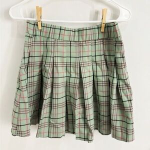 NWT Stradivarius Green and Pink Plaid A-Line Mini Skirt